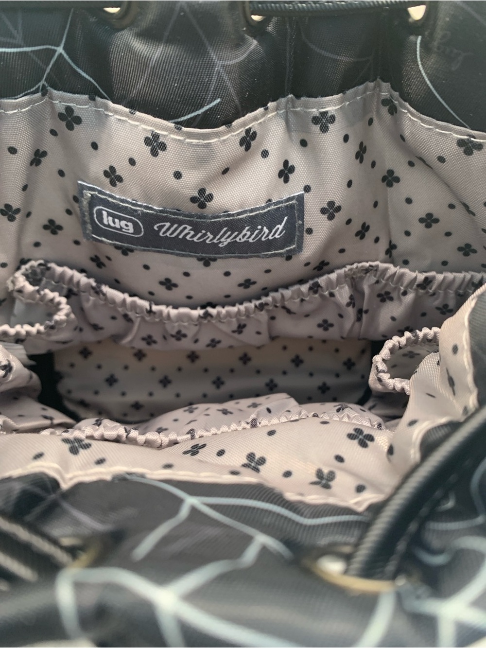 NWOT Lug Black Spiderweb Drawstring Bucket Whirlybird Bag - Picture 5 of 7